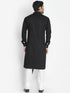 Vastramay Men's Black Cotton Satin Blend Kurta and Churidar Set
